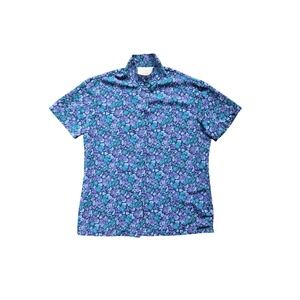 Pendleton Country Sophisticates Floral Button Up Blue Purple Short Sleeve Blouse